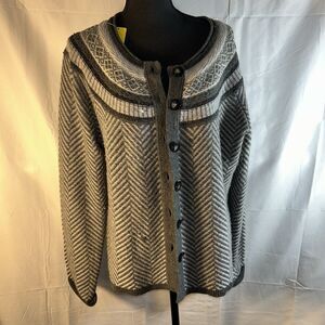 Vintage Talbots Fair Isle Knit Lambswool Angora Blend Cardigan Sweater XL